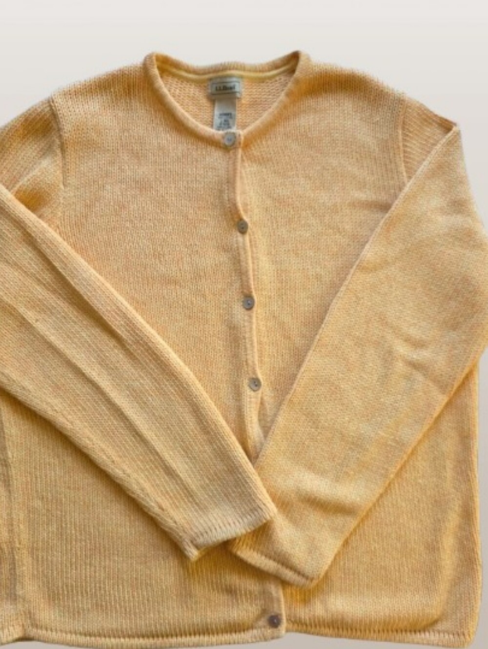VTG LL Bean Chunky 100% Cotton Cardigan L Tangerine Fisherman Coastal Grandma